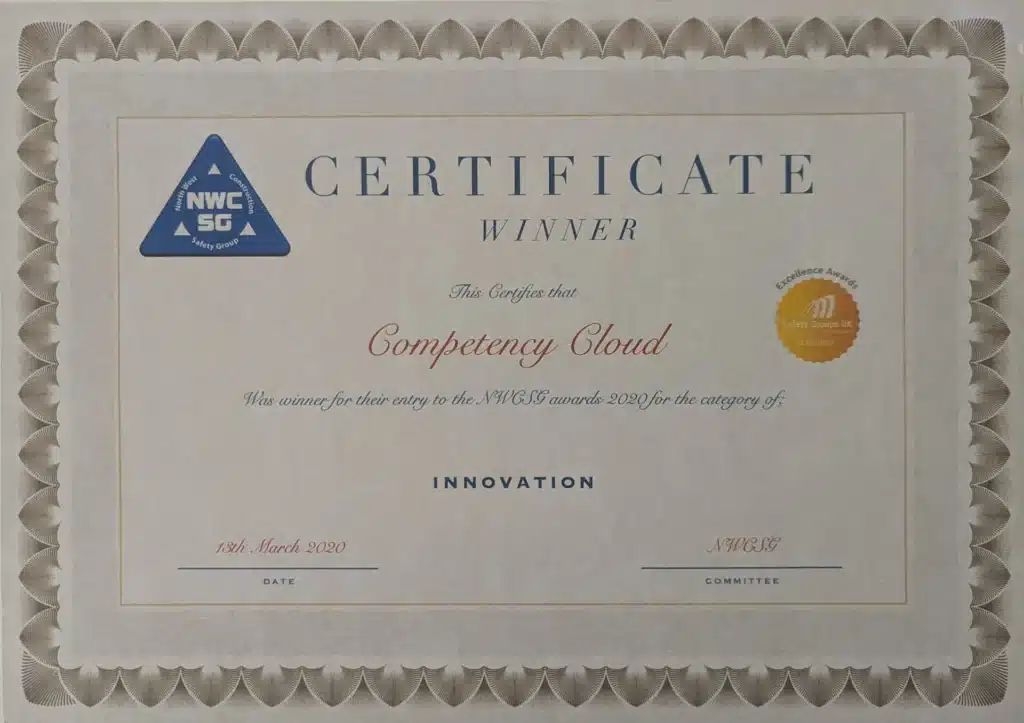 NWCSG Innovation award certificate for Competency Cloud 2020