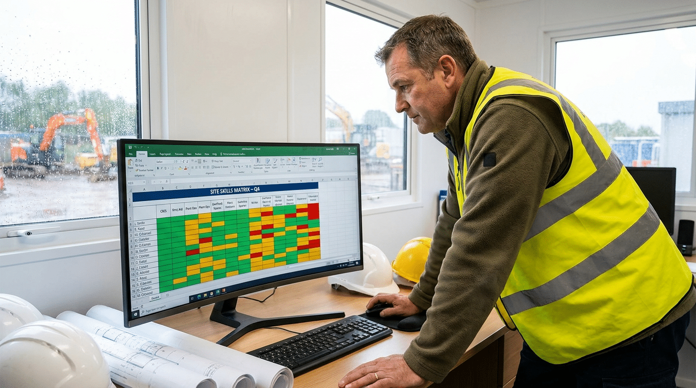 Manager reviewing a workforce skills matrix in skills matrix software